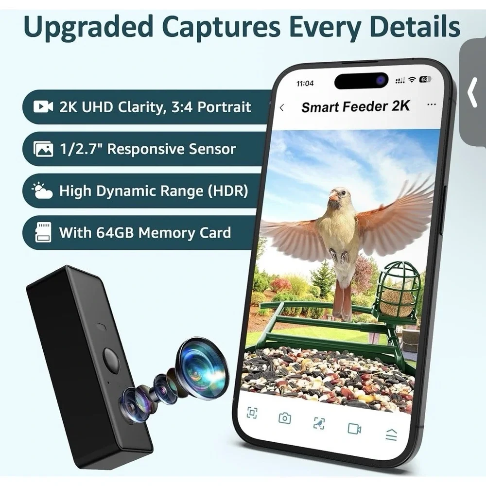 BIRDLEGEND 2L Bird Feeder with Camera Solar Powered 2K Smart Outdoor Feeder